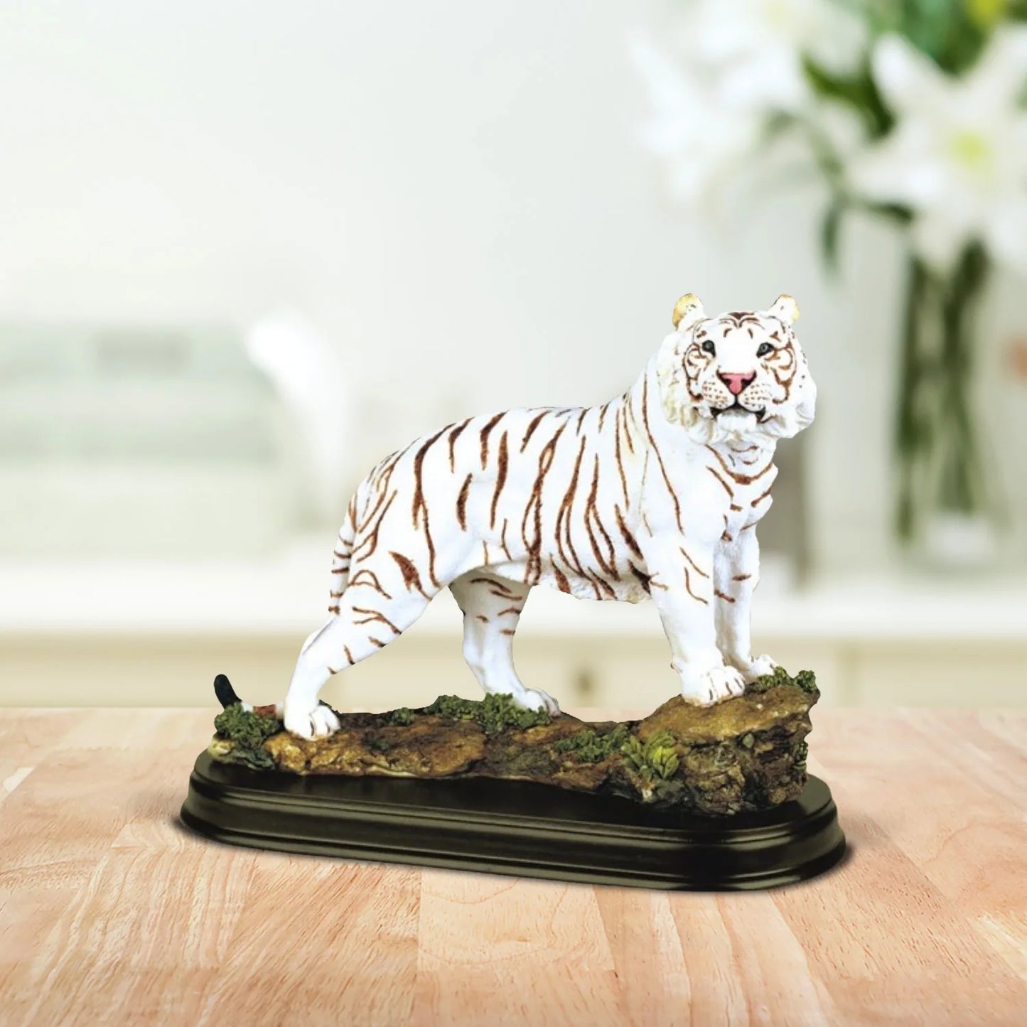6"H White Tiger Standing on Rock Figurine Decorative Resin Statue Sculpture for Home, Office, or Bookshelf – A Unique Collectible and Perfect Gift for Housewarmings, Holidays, and Birthdays HomeRelax