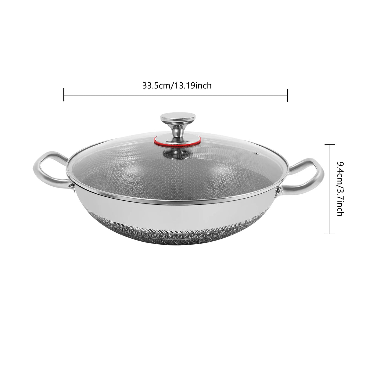 Stainless Steel Nonstick Wok Pan With Tempered Glass Lid For Most Stoves
