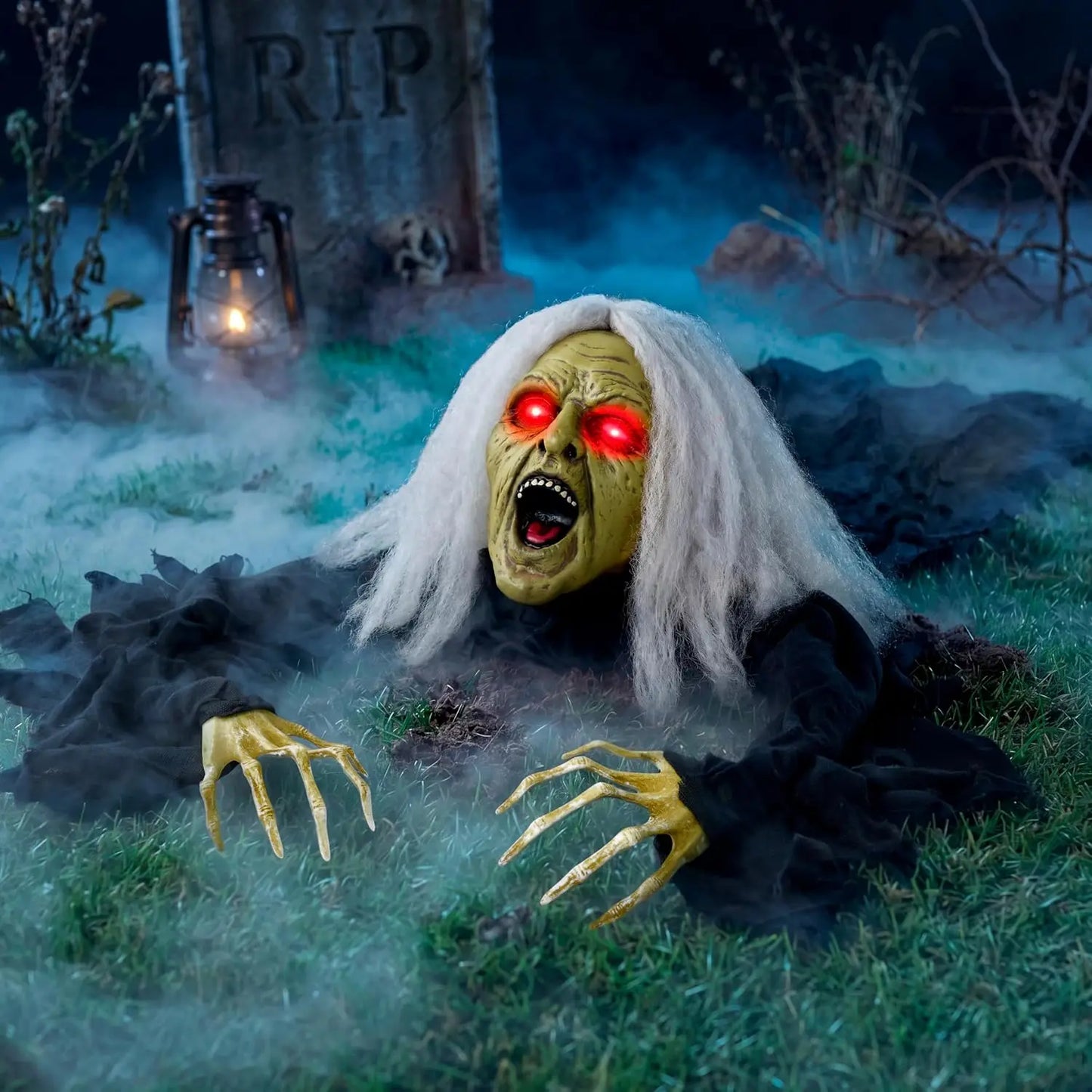JOYFY Zombie Halloween Decoration Outdoor Witch Groundbreaker Halloween Graveyard Decor Outside, Scary Zombie Props with Sound Effect & Lighted Eyes for Haunted House, Lawn Yard Decorations