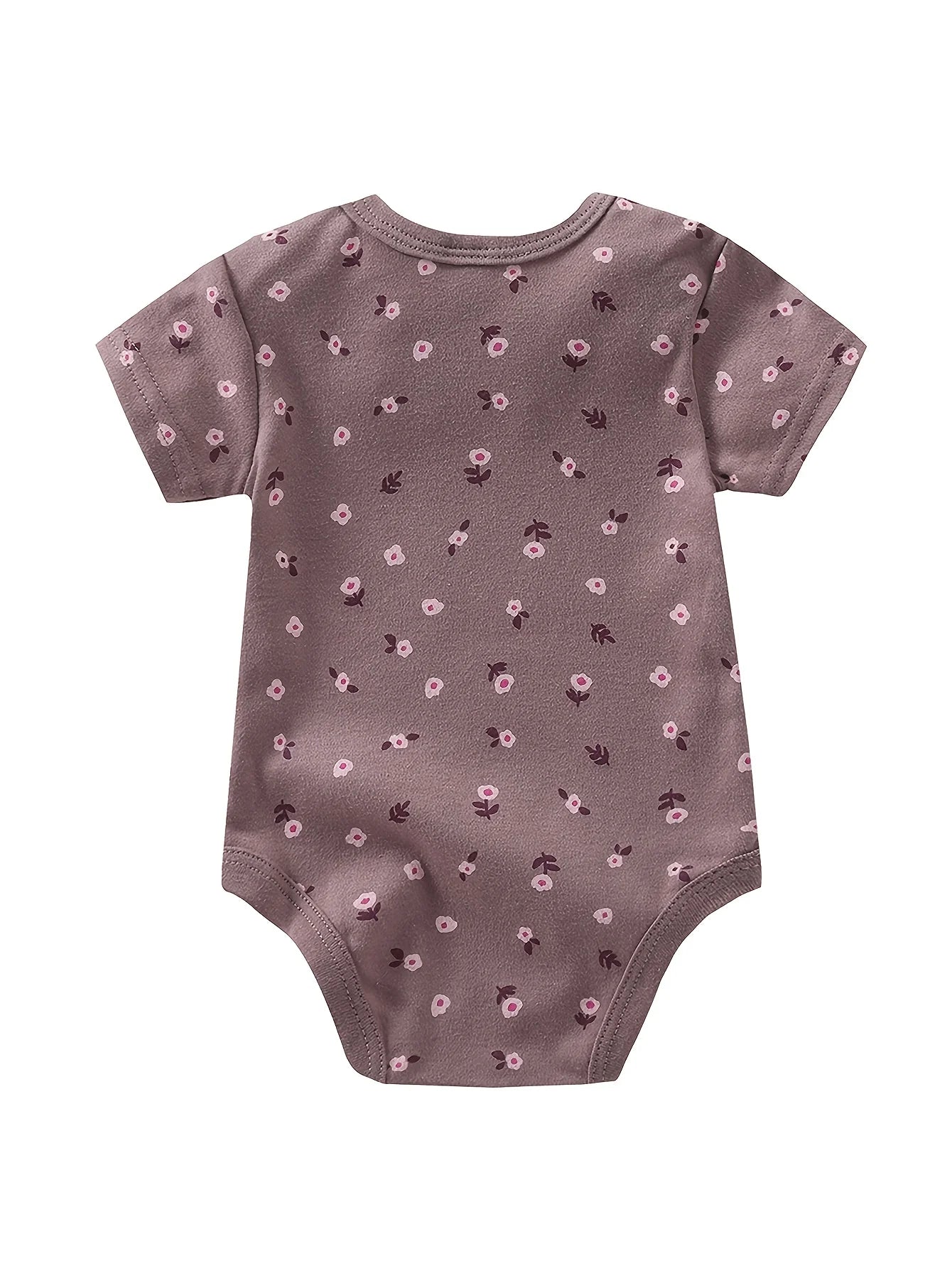 5pcs Set Baby Girl Short Sleeve Spring Summer Triangle 1pc Jumpsuit, Cotton Floral Print Romper, Infant Girl Cute Style Crawling Clothes, Newborn Clothing, Baby Girl Clothing, Infant Apparel, Perfect for Outdoor