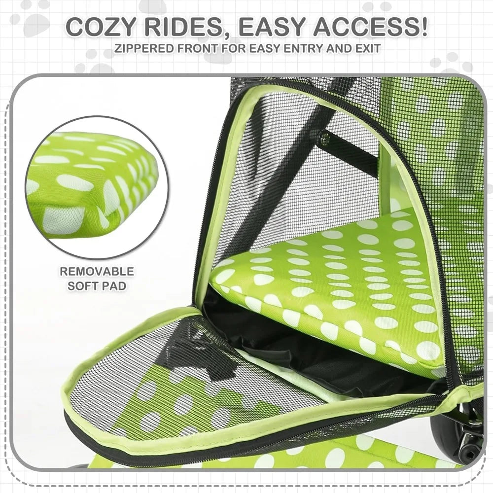 Four Wheel Pet Stroller Foldable Mesh Storage for Medium Small Cats Dogs