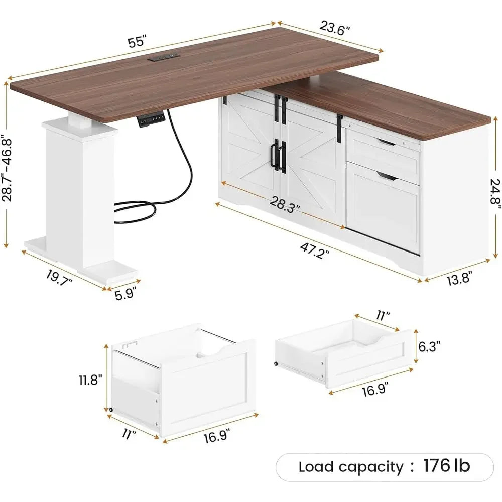 armhouse L Shaped Standing Desk, 55 inch Height Adjustable Desk with Storage Ders, Standing Computer Desks with Power Outlets or