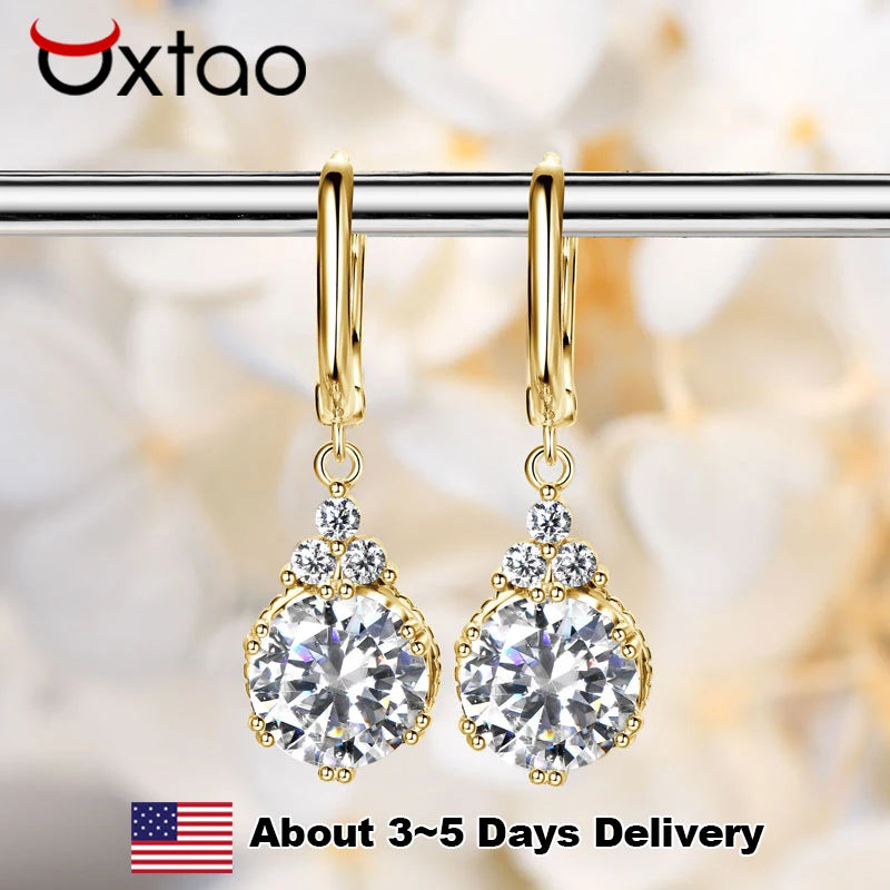 OXTAO Moissanite Big Dangle Hoop Earring 6.5mm/8mm D Color VVS1 for Women 925 Sterling Silver Huggie Earring Luxury Jewelry Gift
