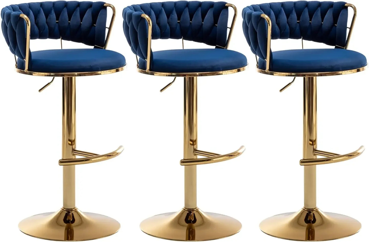 TOP-notch Velvet Bar Stools Set of 3, Counter Height Barstools with Low Back, Gold Swivel Bar Stool for Kitchen Island, Pub (Blu