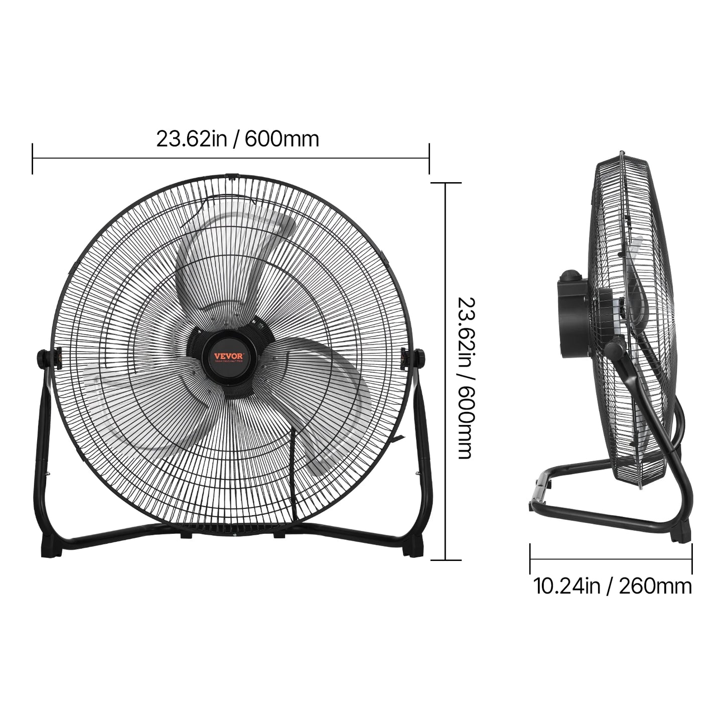 VEVOR Floor Fans 3 Speeds High Velocity Heavy Duty Industrial Fan 4800 CFM 360° Adjustable Tilt for Gym Home Commercial Shop