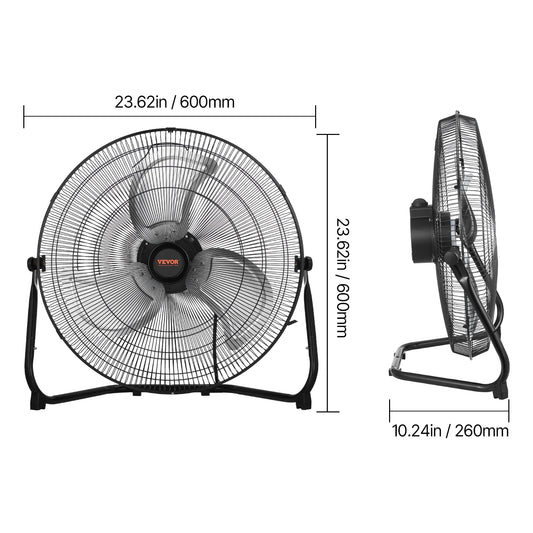 VEVOR Floor Fans 3 Speeds High Velocity Heavy Duty Industrial Fan 4800 CFM 360° Adjustable Tilt for Gym Home Commercial Shop