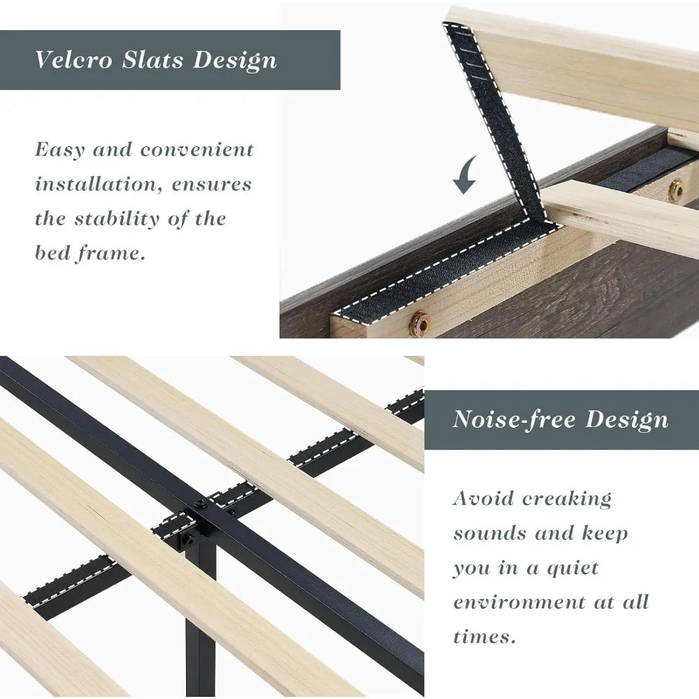 Queen Size Platform Bed Frame with 49" Headboard, Farmhouse Bed Frame with Wood Slat Support/No Box Spring Needed/Easy Assembly