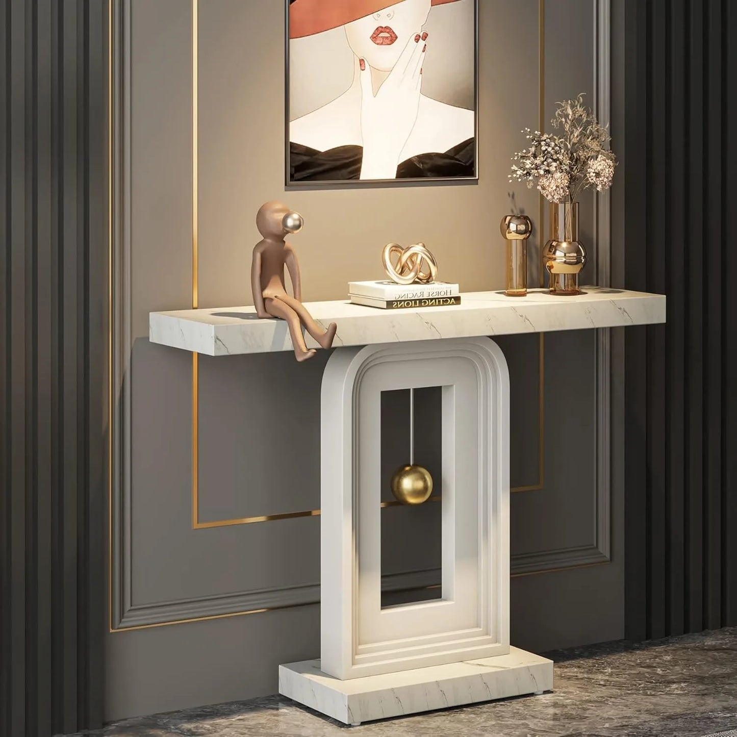 LITTLE TREE Modern Console Table, 40 Inches Faux Marble Sofa Table, Contemporary Entryway Table for Living Room Hallway Entrance