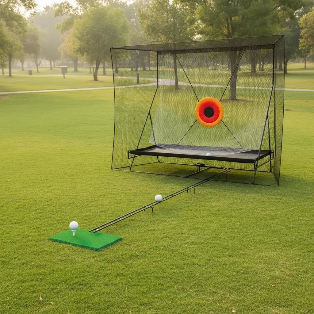 Golf Practice Net (305 x 244 cm) with Ball Return (335 cm) and Ball Blanket, Large Golf Training Net for Chipping and Swing with Target, Robust Net with Carry Bag