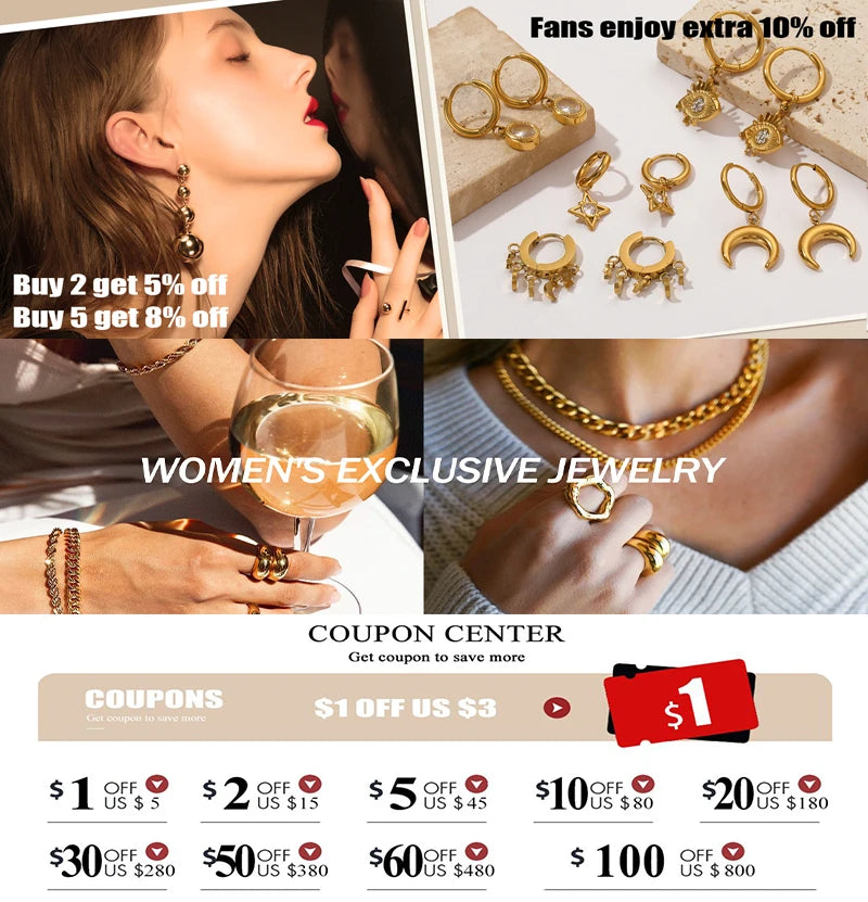 EILIECK 316L Stainless Steel 18K Gold Plated Double Link Chain Necklace Bracelet Set Charm Fashion Women Waterproof Jewelry Gift