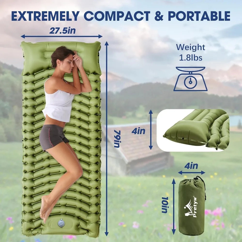 Ultralight Compact Inflatable Sleeping Pad with Pillow Foot Pump for Camping Backpacking Hiking