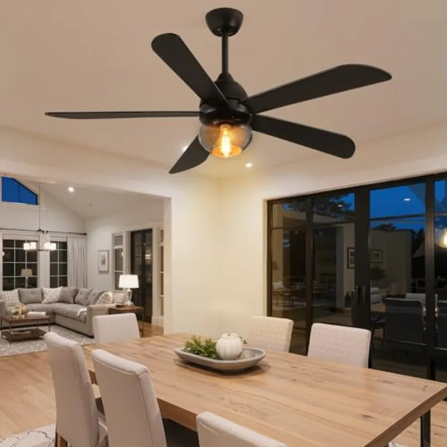 Ceiling Fans with Lights, Unique Designs for Glass Lampshade and Fan Blades, Ceiling Fan, 6 Speeds, Reversible Quiet DC Motor F
