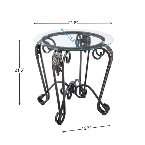 Tempered Glass Coffee Table Set Of 3 With Round Side Tables Rustic Black