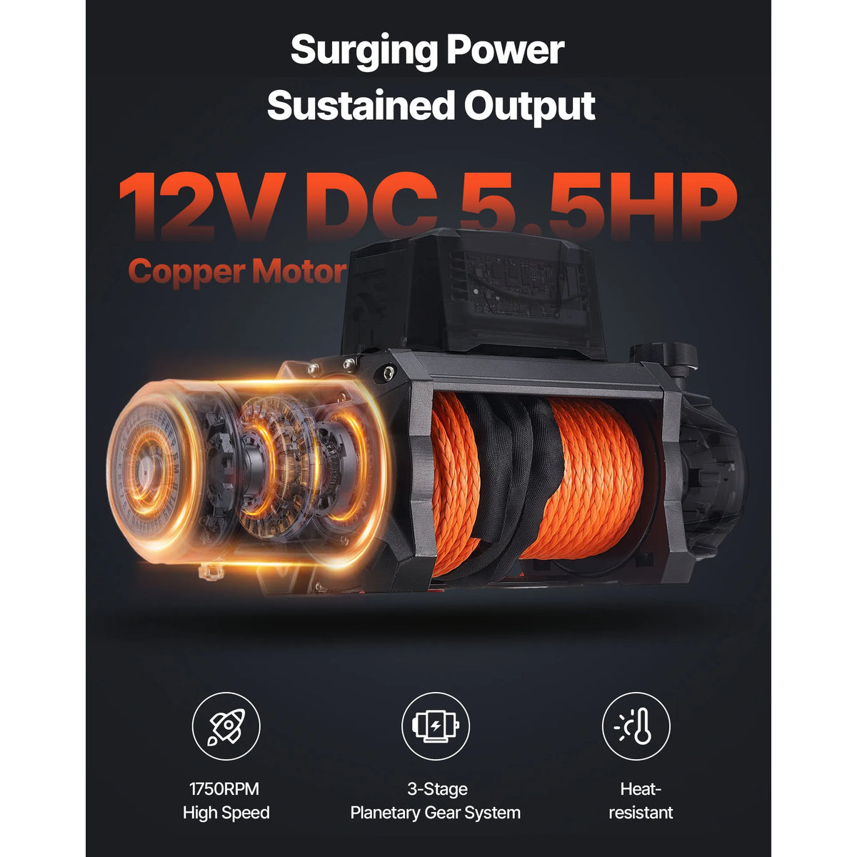 SucceBuy 10000 12000 13500 Lb 12V Electric Winch With 90 Ft Synthetic Rope