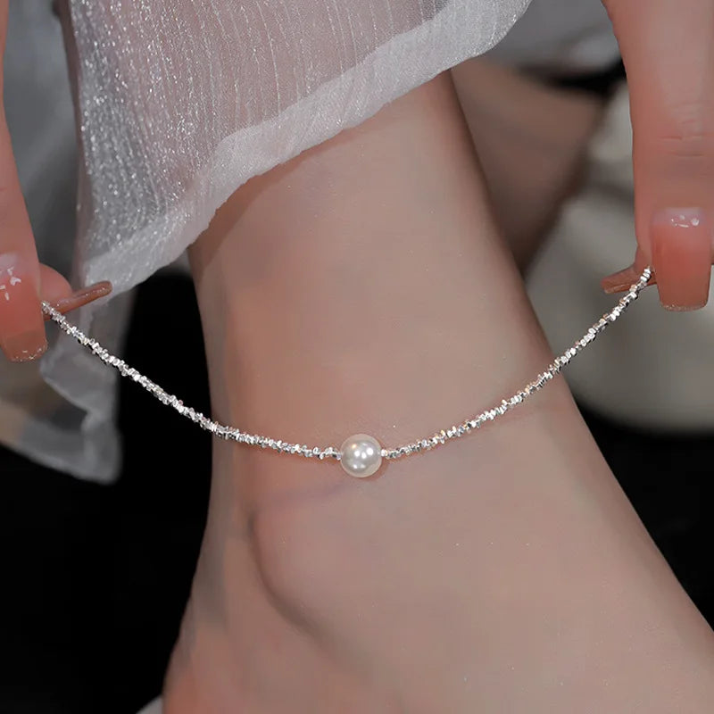 925 Sterling Silver Anklet Dazzling Chain Clear CZ Geometric Elegant For Woman Girl Fashion Jewelry Gift Dropship Wholesale