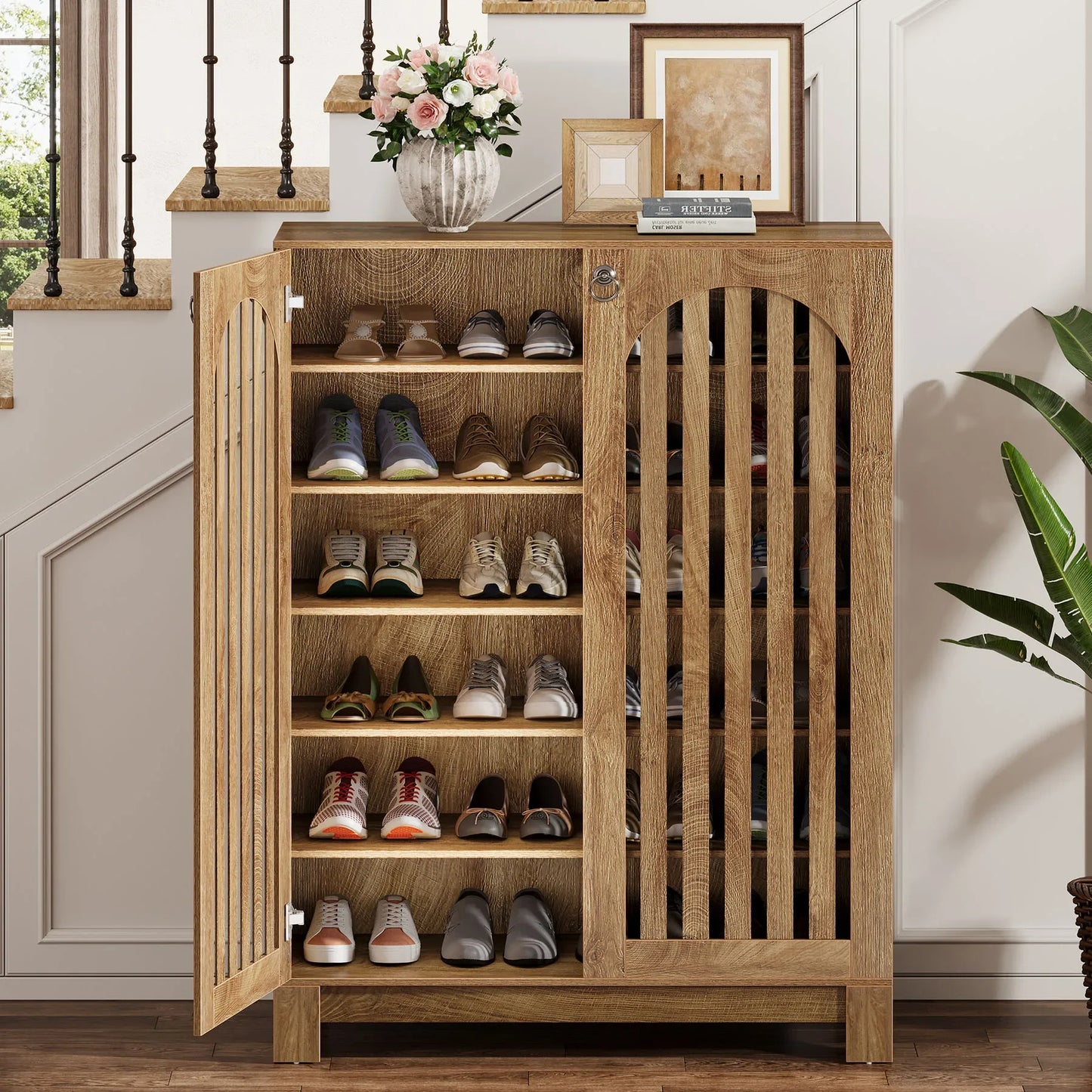 LITTLE TREE Shoe Cabinet with Shutter Doors, 6-Tier Shoe Storage Cabinet, Entryway Shoe Rack Organizer with Adjustable Shelves