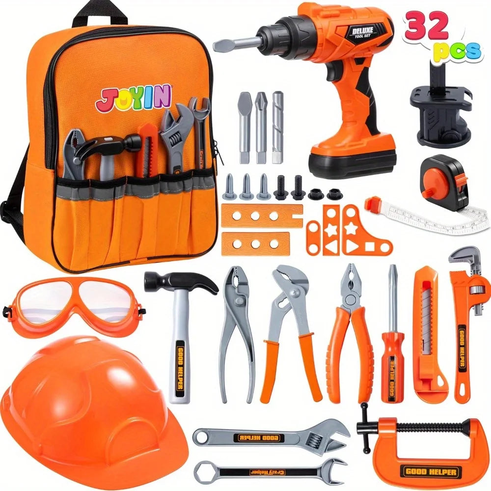JOYFY 32PCS Kids Tool Set Pretend Play Toddler Tool Toys with Construction Backpack Costume for Boy Girl Birthday