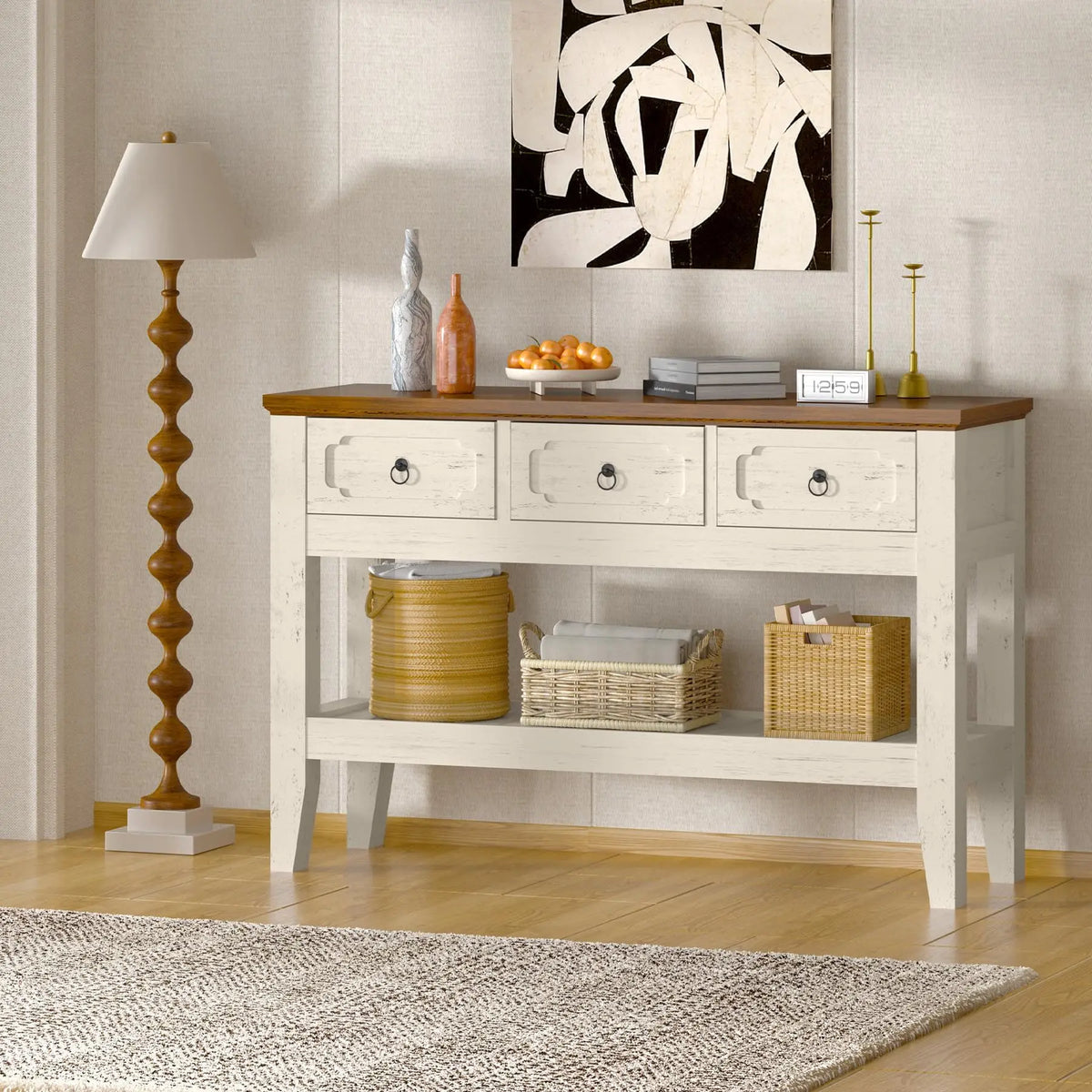 Farmhouse Console Table With Drawers Rustic Wood Entryway Table