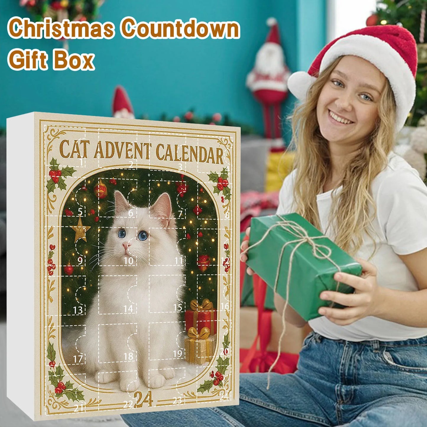 2025 Cat Christmas Countdown Calendar with 24 Ornament 24 Days Christmas Countdown Calendar Xmas Advent Calendar for Xmas Gifts