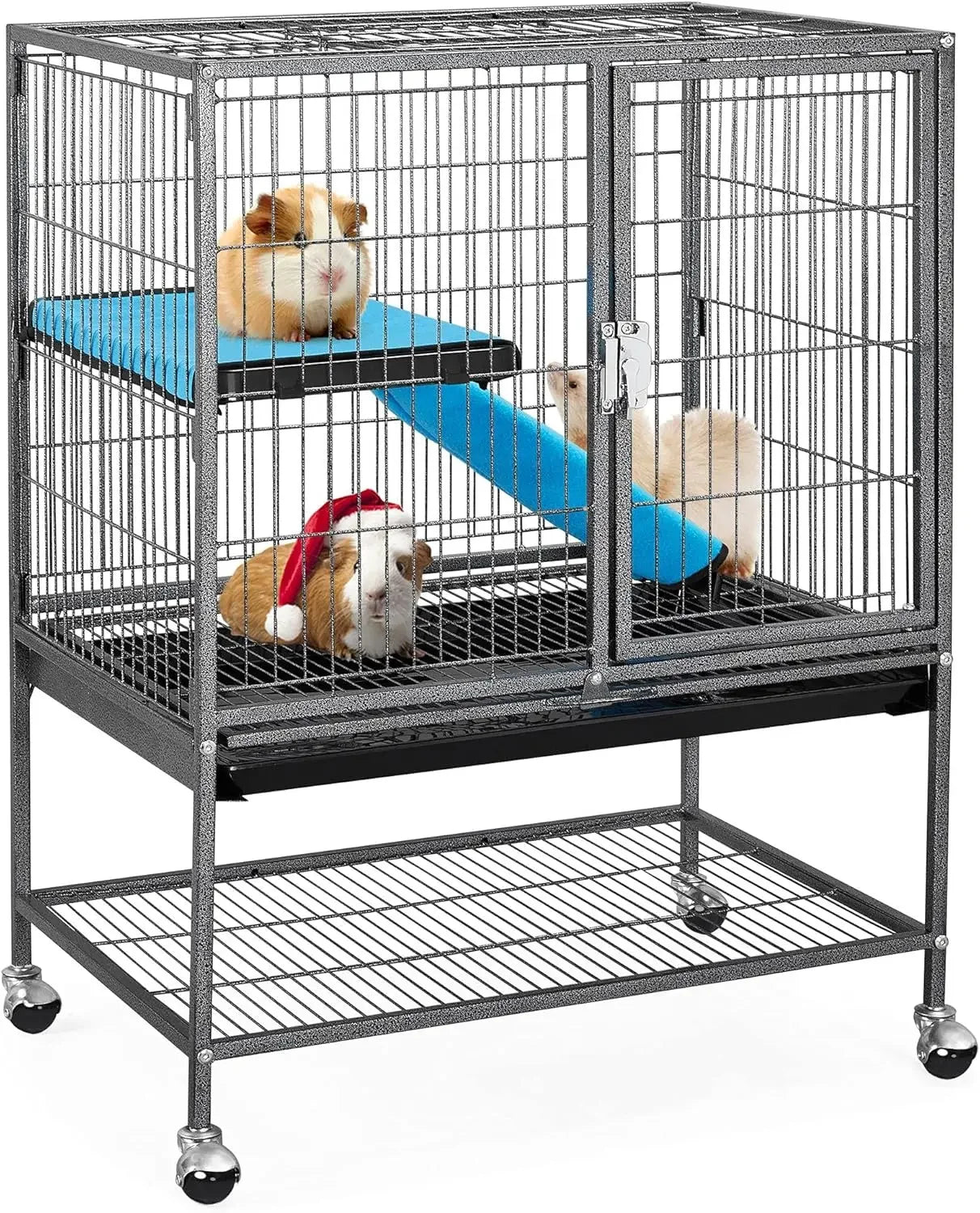 Metal 34'' Ferret Cage Critter Nation Cage Indoor for Adult Rats/Rabbits/Ferrets/Chinchillas 2-Tiers Small Tray＆Shelf, Black