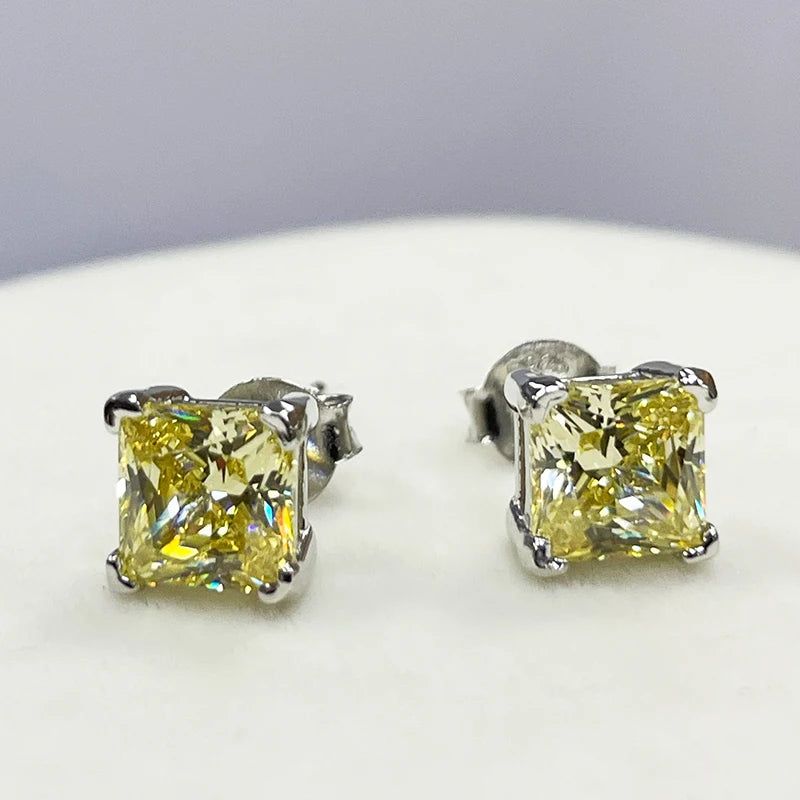 925 Sterling Silver Ladies Classic Four-Prong Ear Stud Princess Cut Fashion Simple Zircon Earrings for Women Fine Jewelry Gift