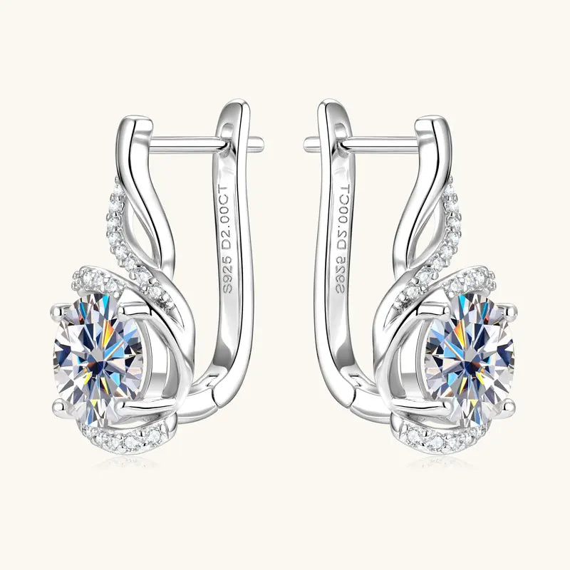 OXTAO U-shaped Design Moissanite Hoop Earrings for Women 100%925 Sterling Silver 2ct D VVS1 Diamond Earring Wedding Fine Jewelry