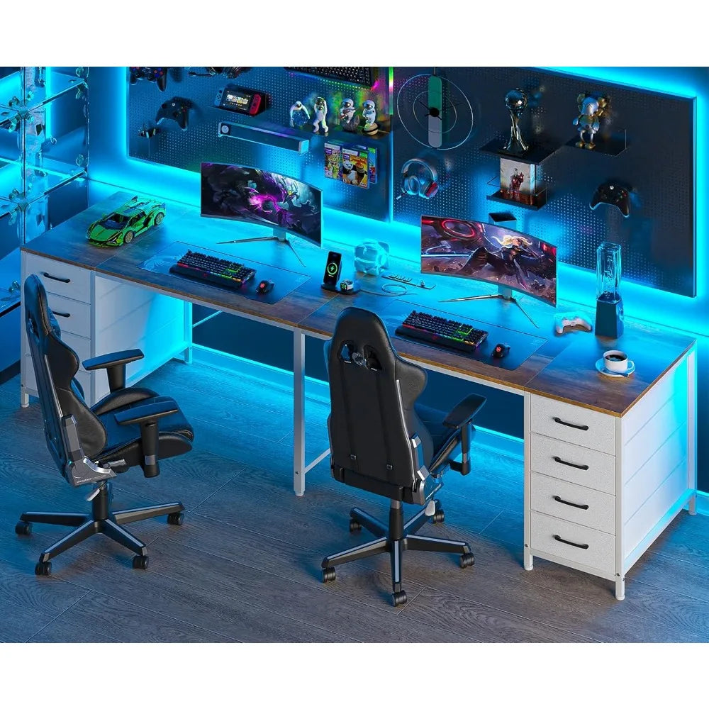 95" 2 Person Desk with 8 Drawers, Large Writing Home Office Desks with Outlets, I Shaped Workstation Double Desk Drawer Orga