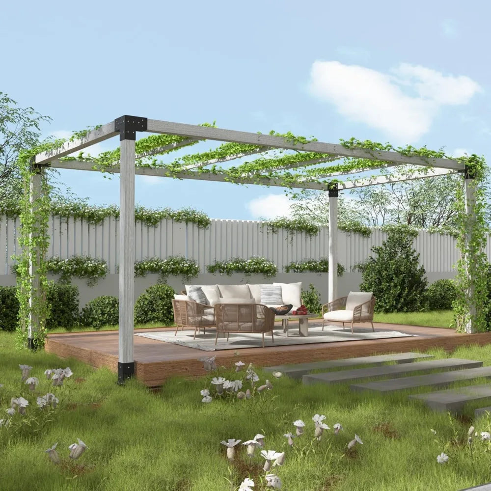 10' x 13' Wood Pergola Outdoor,with Stable Structure for Climbing Plant Support, Painted Wood Frame, Wood Pergola