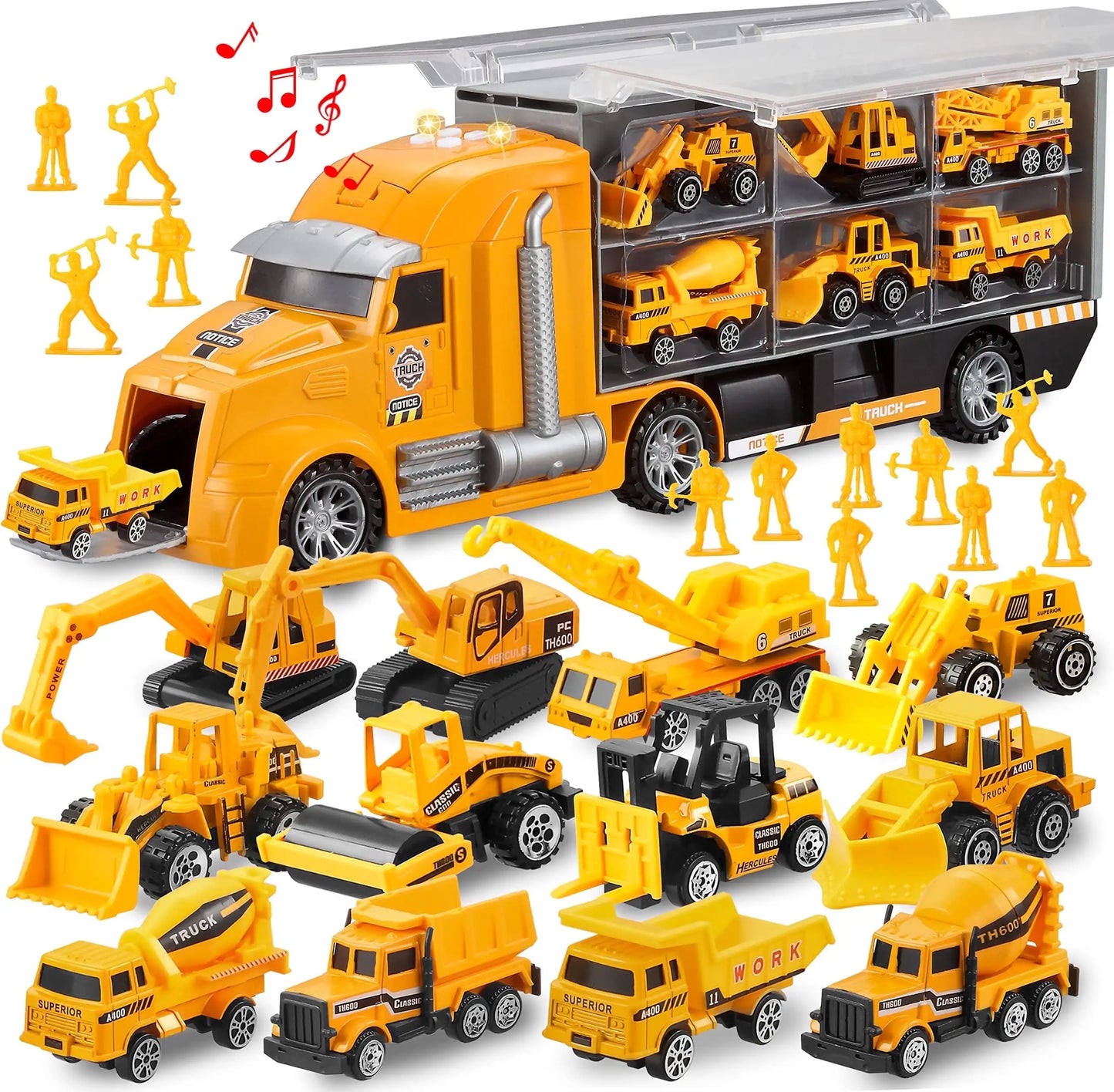 Joyfy 25 in 1 Die-cast Construction Big Truck Toys Car Transporter Storage Truck  for Kids Boys Girls Birthday