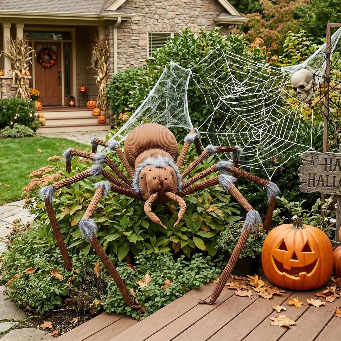 45” Scary Large Spider Halloween Outdoor Decorations Brown Giant Spider Halloween Decor Outside, Indoor Party Supplies, Yard Lawn Garden Haunted House Prop