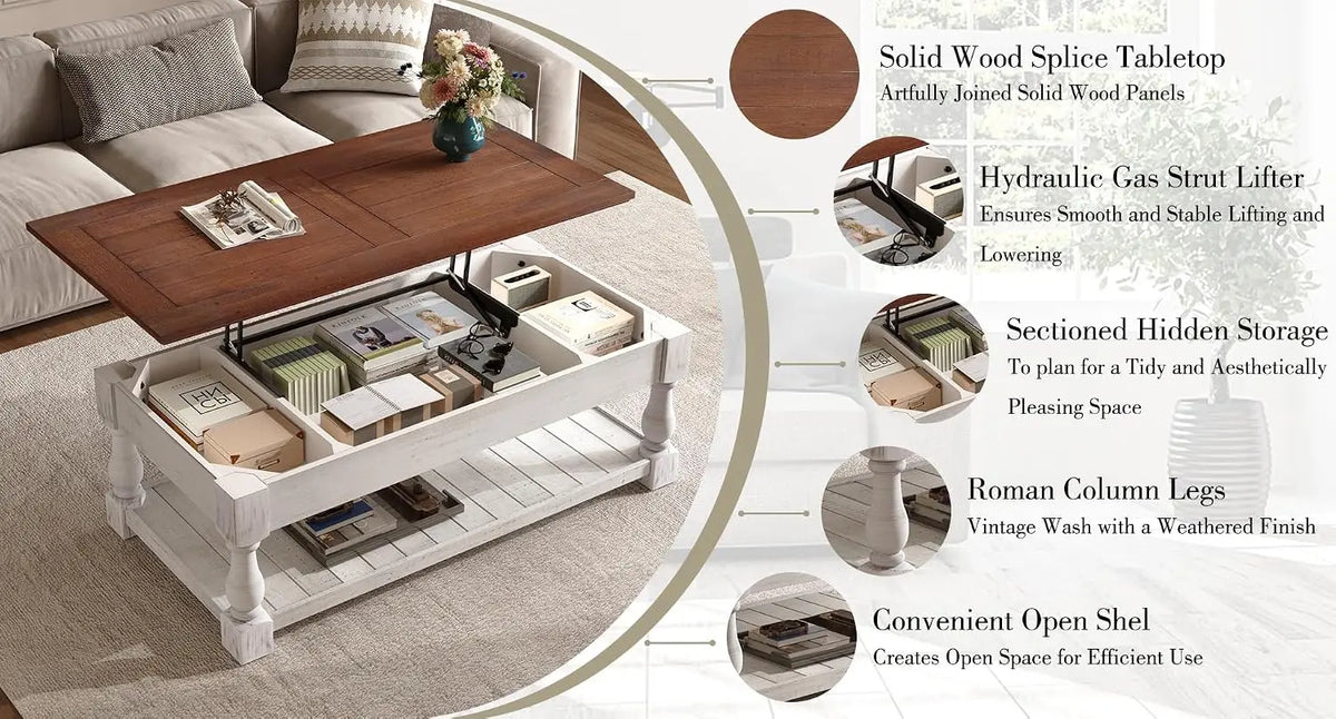 Lift Top Coffee Table With Hidden Storage Open Shelf Walnut Brown