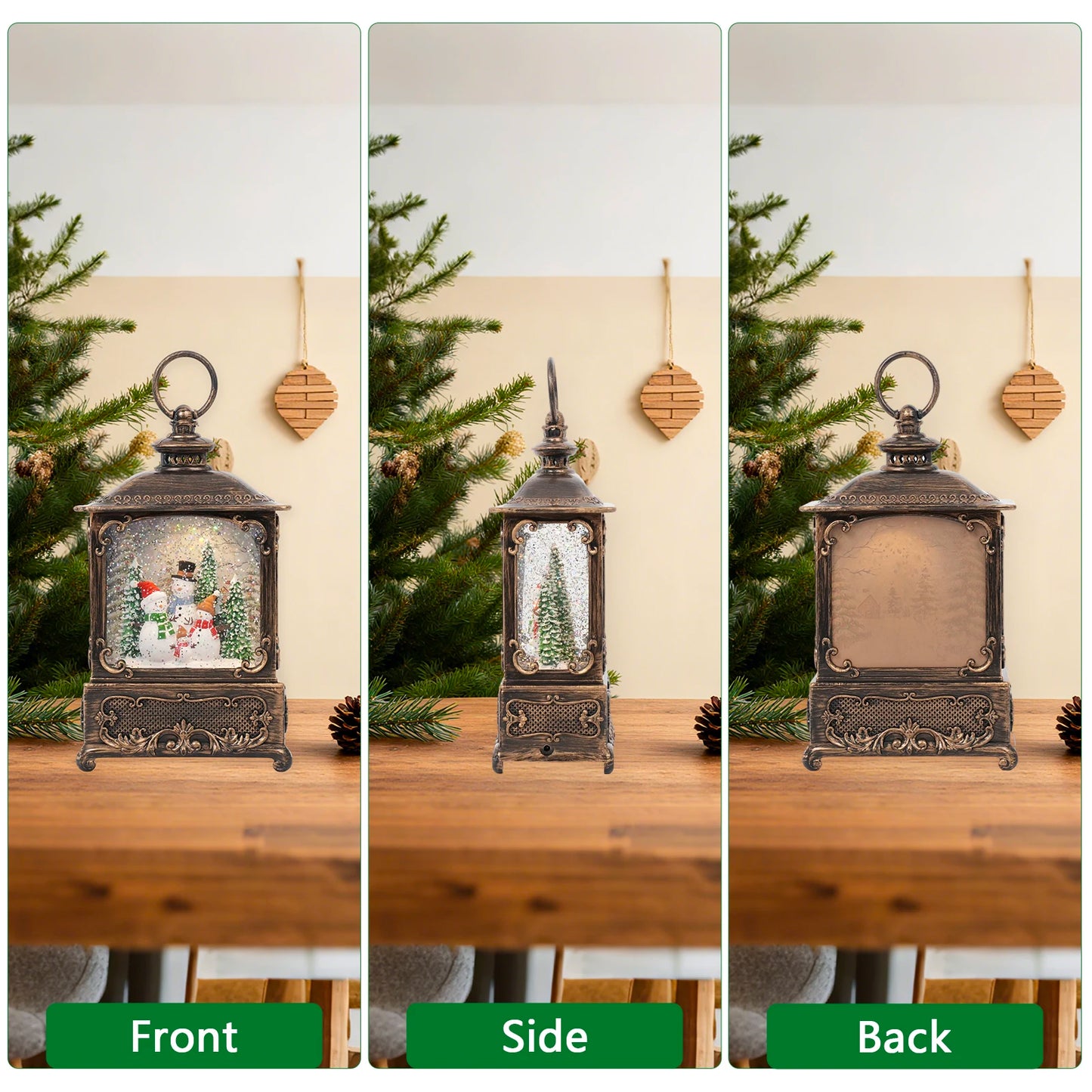 Christmas Music Snow Globe Lantern with LED Lights & Falling Snowflakes, Holiday Melodies and Warm White Glow for Christmas Deco