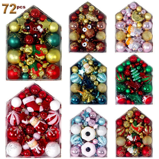72pcs/set Christmas Tree Ball Ornaments Christmas Ball Decoration Set Colorful Xmas Ball Shatterproof Hanging Tree Decors