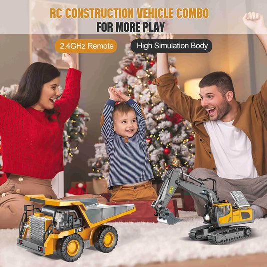 9 Channel Dump Truck  Yellow Double Battery Remote Control Dump Truck with Light Sound for Present Dump Truck