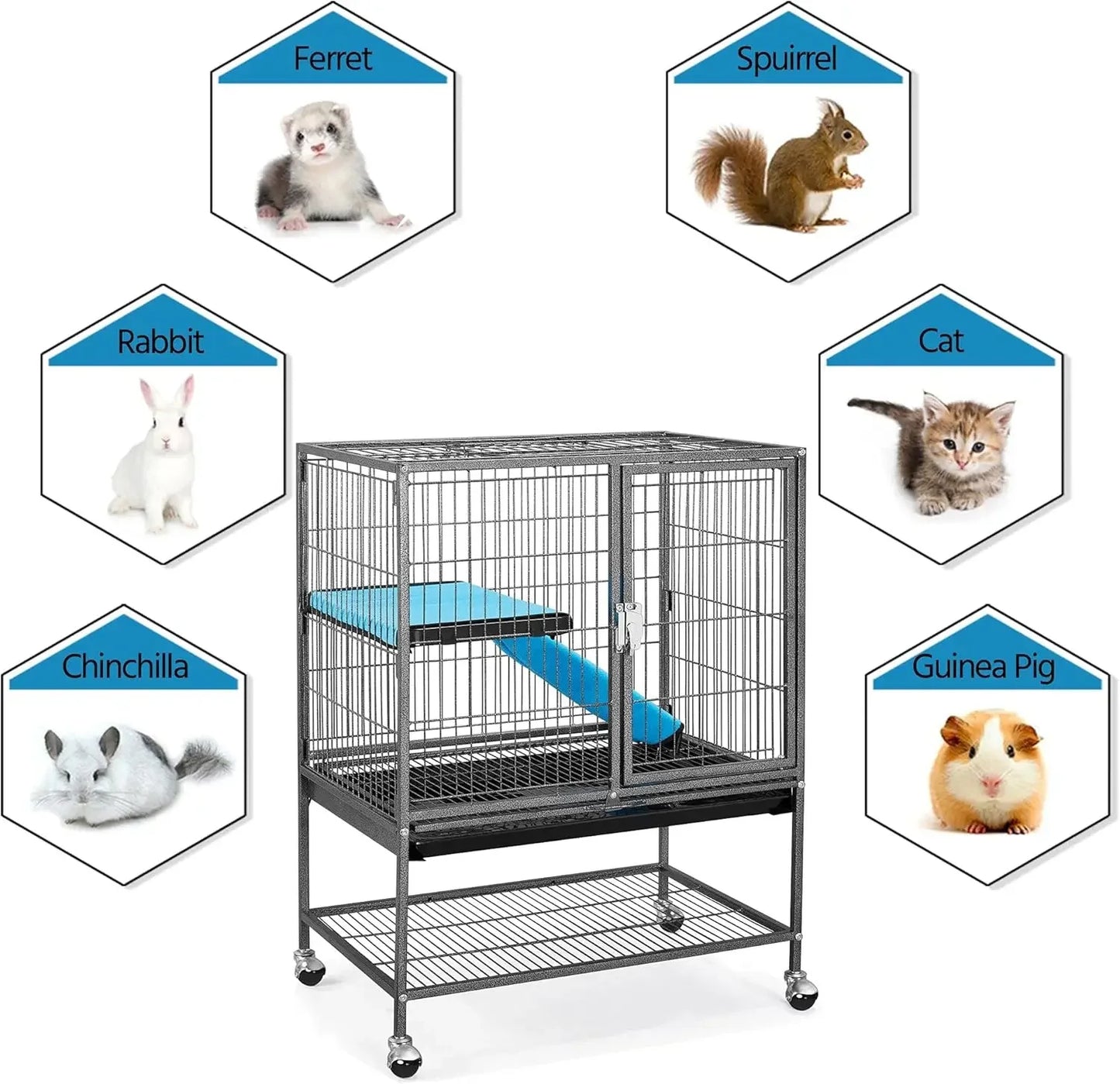 Metal 34'' Ferret Cage Critter Nation Cage Indoor for Adult Rats/Rabbits/Ferrets/Chinchillas 2-Tiers Small Tray＆Shelf, Black