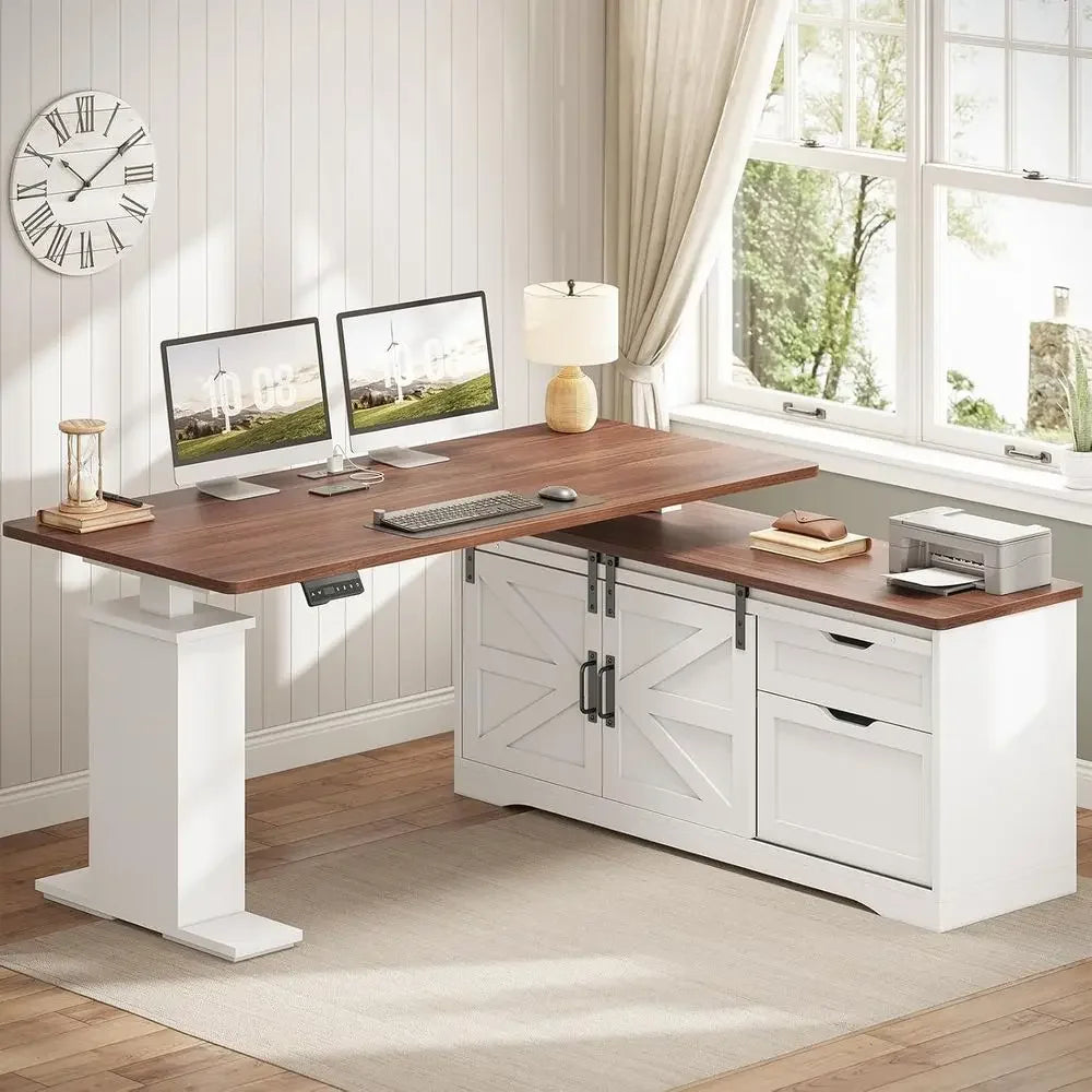 armhouse L Shaped Standing Desk, 55 inch Height Adjustable Desk with Storage Ders, Standing Computer Desks with Power Outlets or
