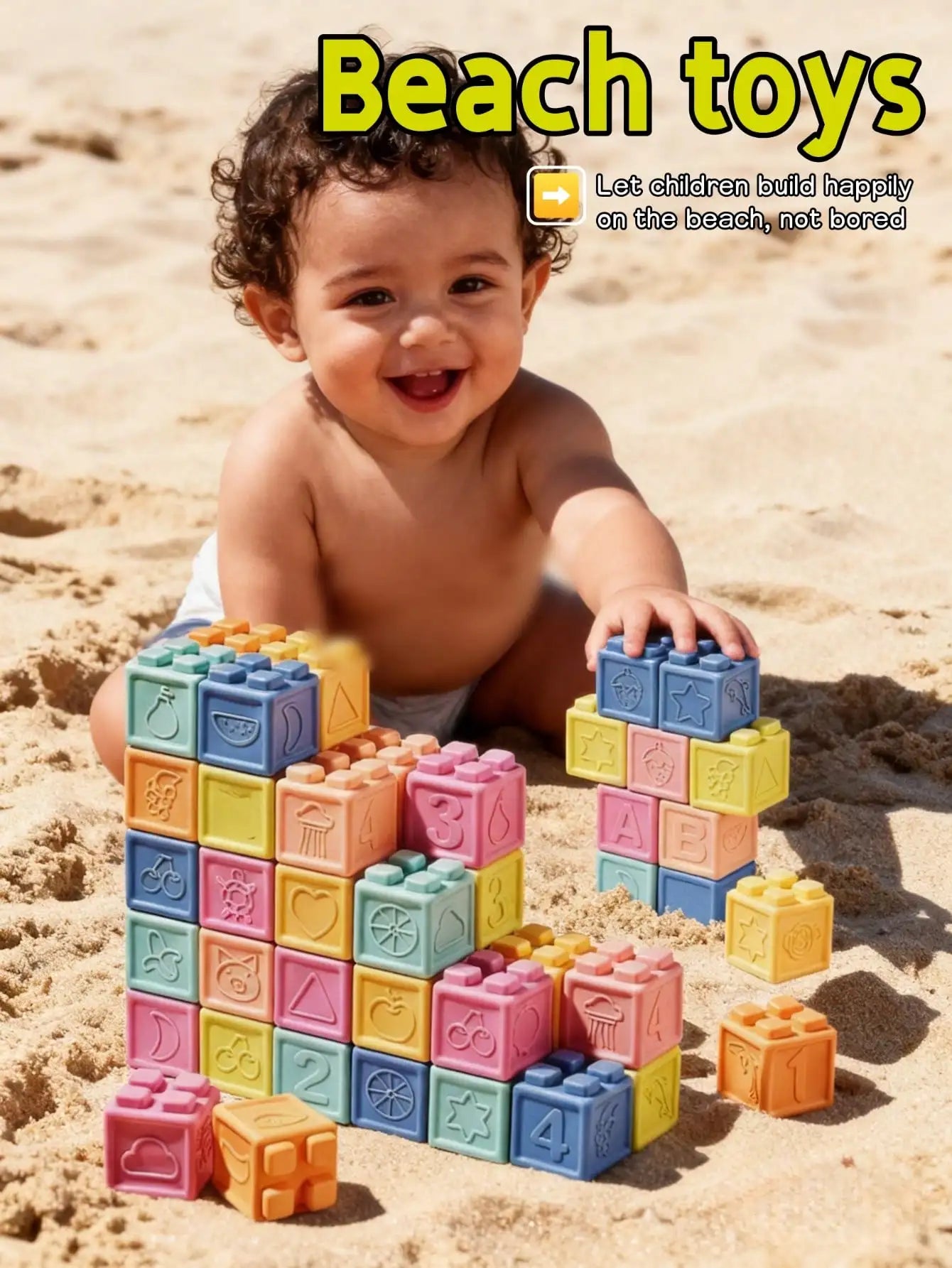 Baby Building Blocks,  8/16/24 Pcs Soft Educational Construction Toys - Numbers, Shapes, Colors, Animals - Random Colors, Infant Toys, Montessori Toys, Bath Toys, Baby Essentials, Teethers, Sensory Chew Toys, Silicone Toys