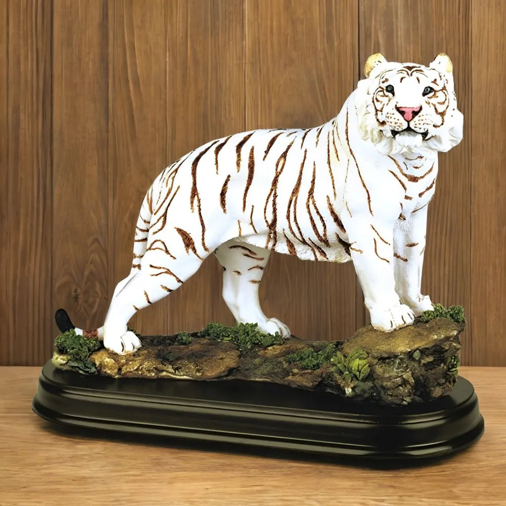 6"H White Tiger Standing on Rock Figurine Decorative Resin Statue Sculpture for Home, Office, or Bookshelf – A Unique Collectible and Perfect Gift for Housewarmings, Holidays, and Birthdays HomeRelax