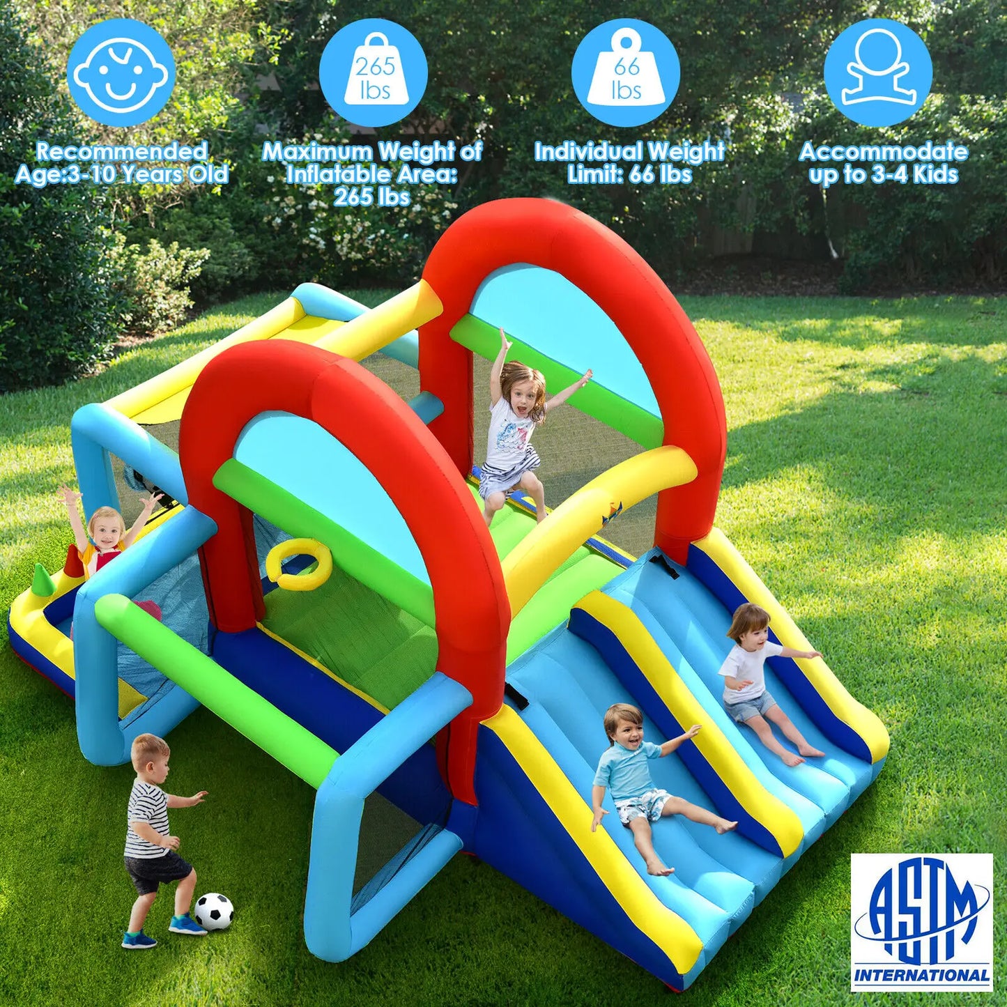 Inflatable Bounce House Kids Bouncy Jumping Castle w/ Dual Slides Without Blower
