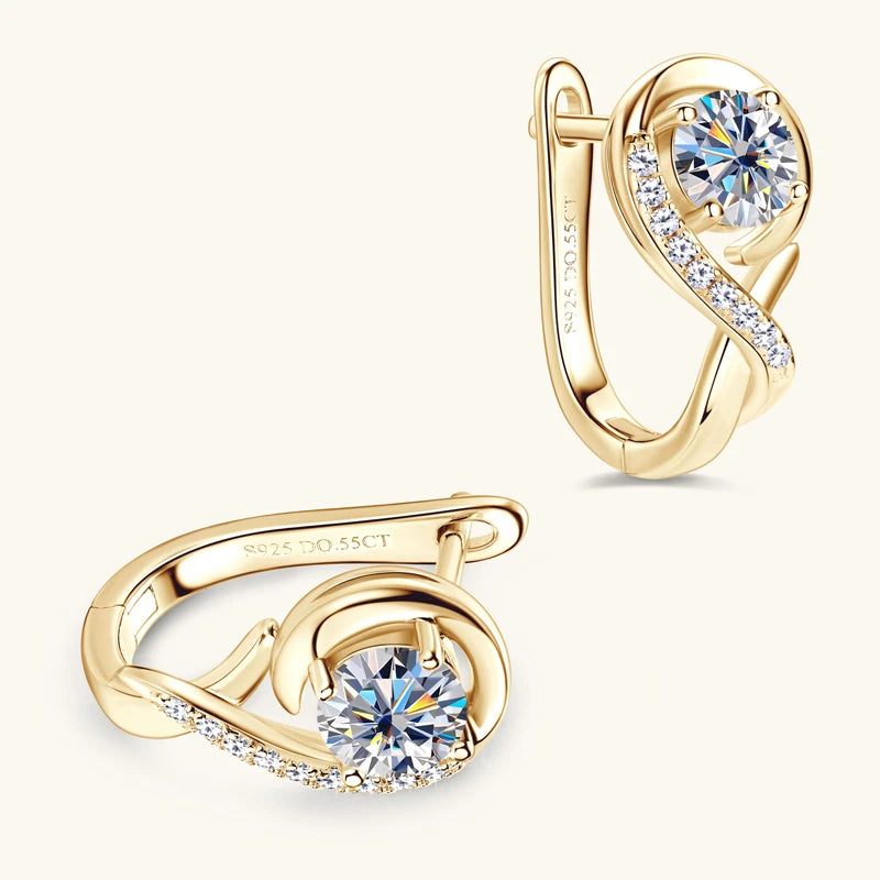 OXTAO U Moissanite Hoop Earring with Certificate 5mm D Color Female Jewelry 925 Sterling Silver Wedding Party Huggie Earring