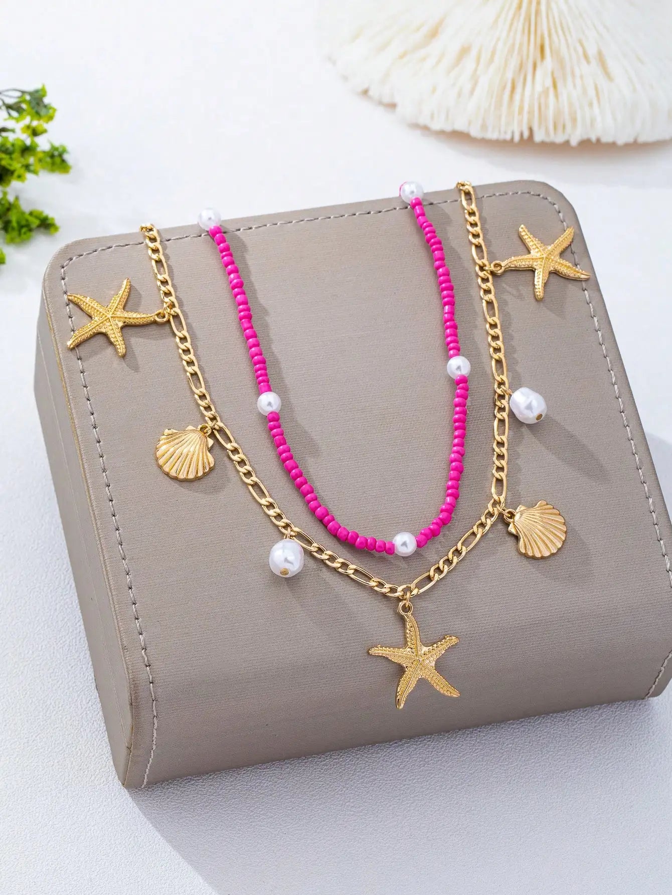 2pcs Bohemian Style Ocean Series Shell & Starfish Beaded Waist Chain For Women