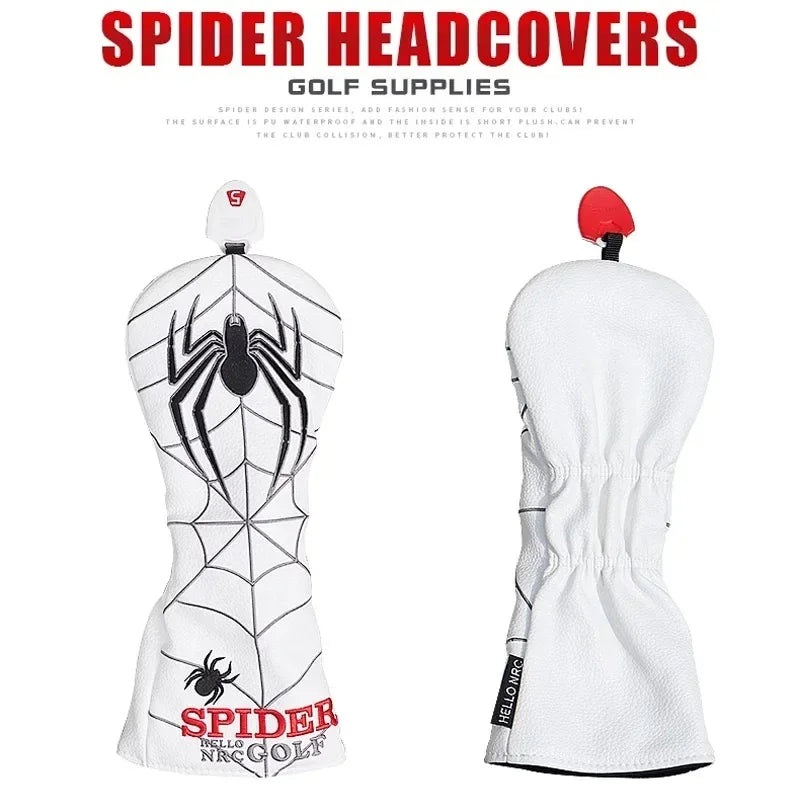 Spider Golf Head Covers PU Leather for Driver Fairway Wood Golf Clubs Durable Water-Resistant Protective Covers Stylish Design for Golf Course Use Golfer Games and Perfect Golf Gift Accessories