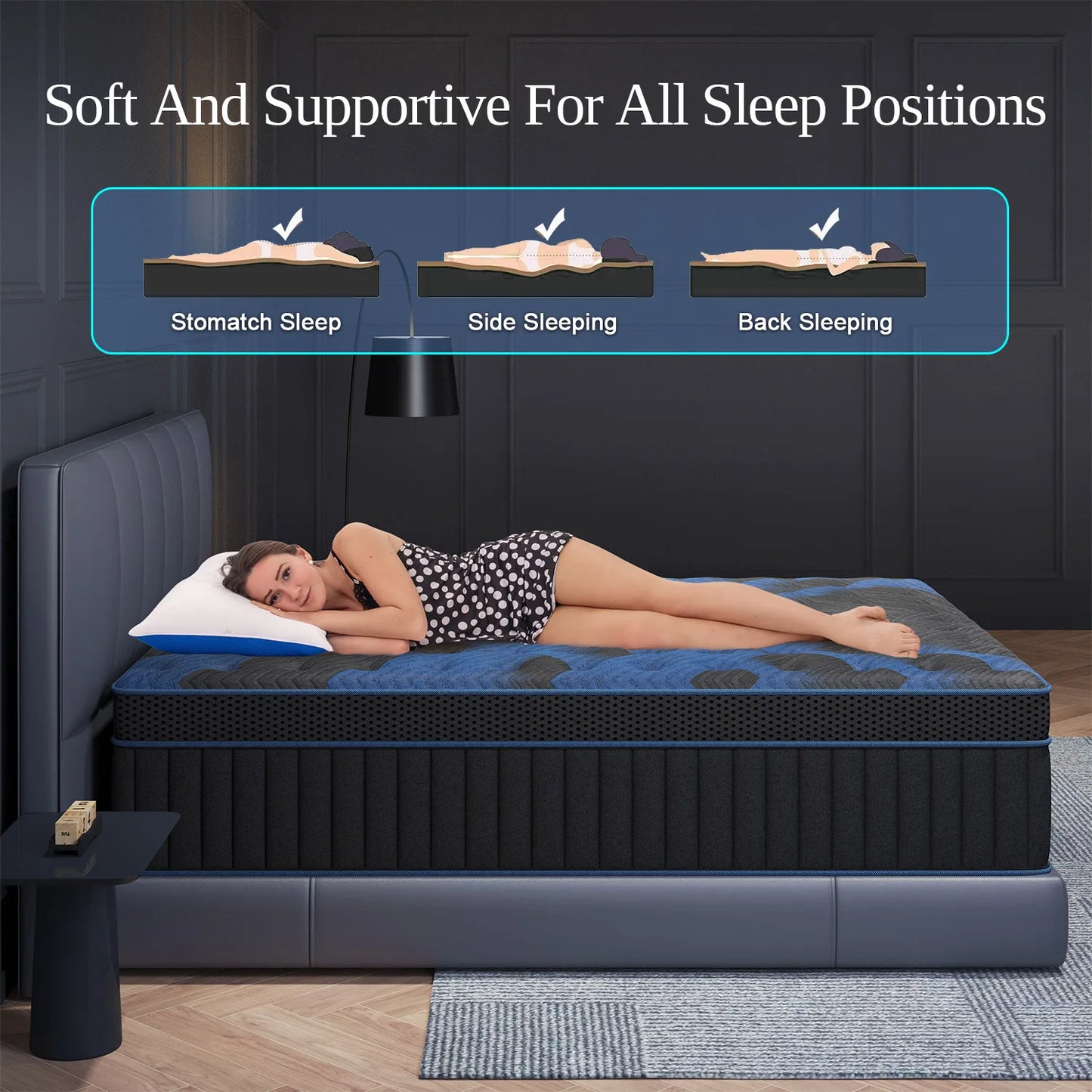 Twin Full Queen King Mattress in A Box, 12/14 Inch Hybrid Memory Mattresses Euro Top Medium Firm for Back & Lumbar Support