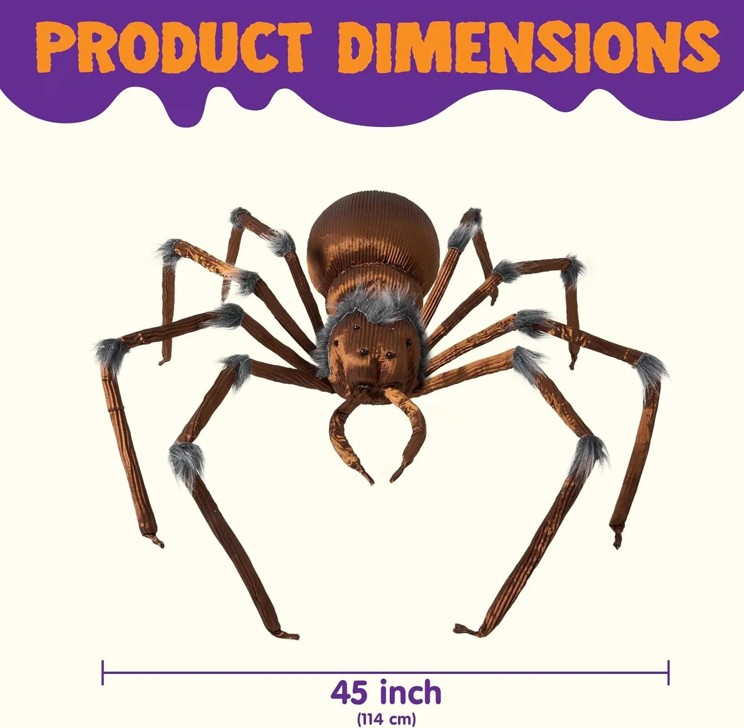 45” Scary Large Spider Halloween Outdoor Decorations Brown Giant Spider Halloween Decor Outside, Indoor Party Supplies, Yard Lawn Garden Haunted House Prop