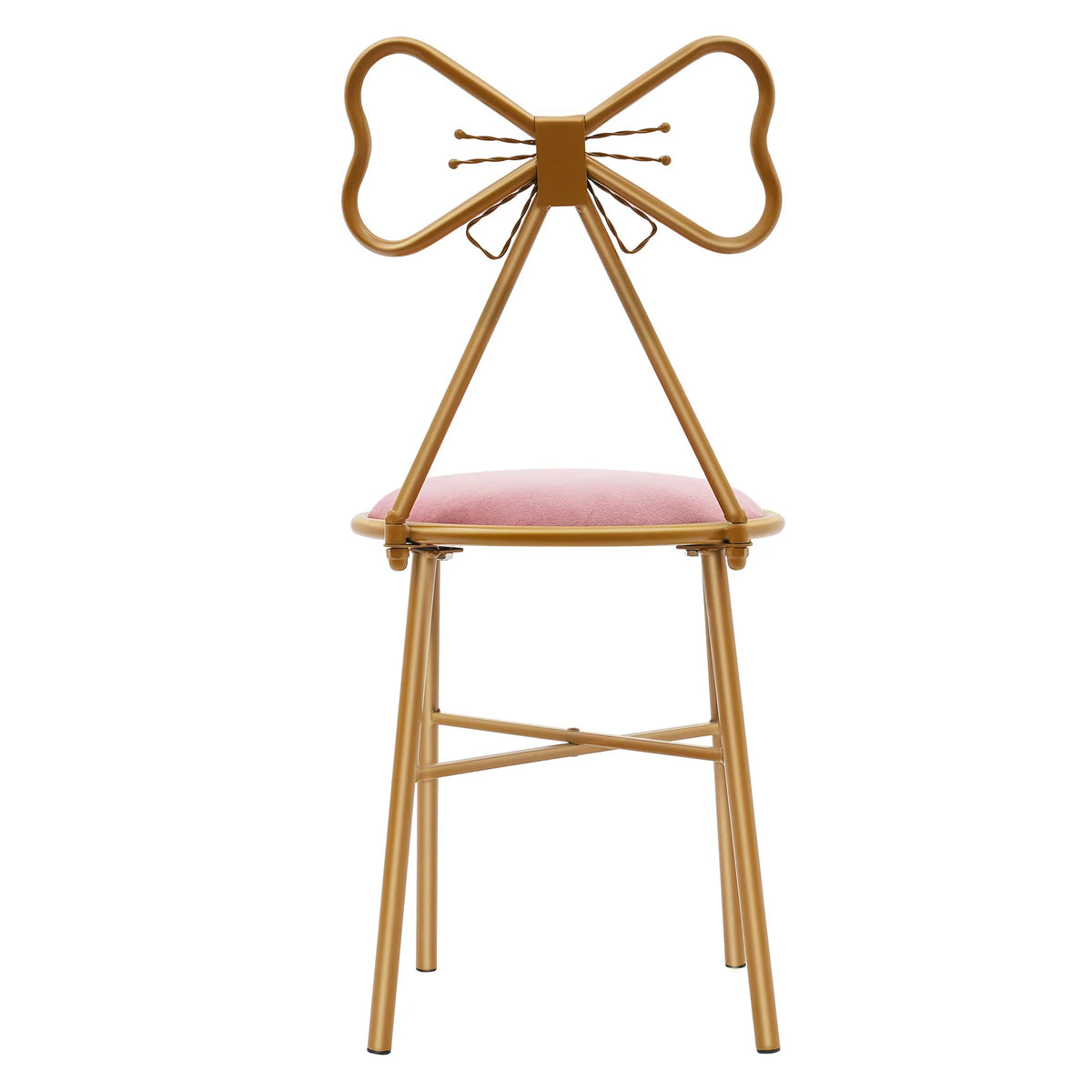 Pink Butterfly Back Flannelette Vanity Stool Makeup Chair for Bedroom Dresser