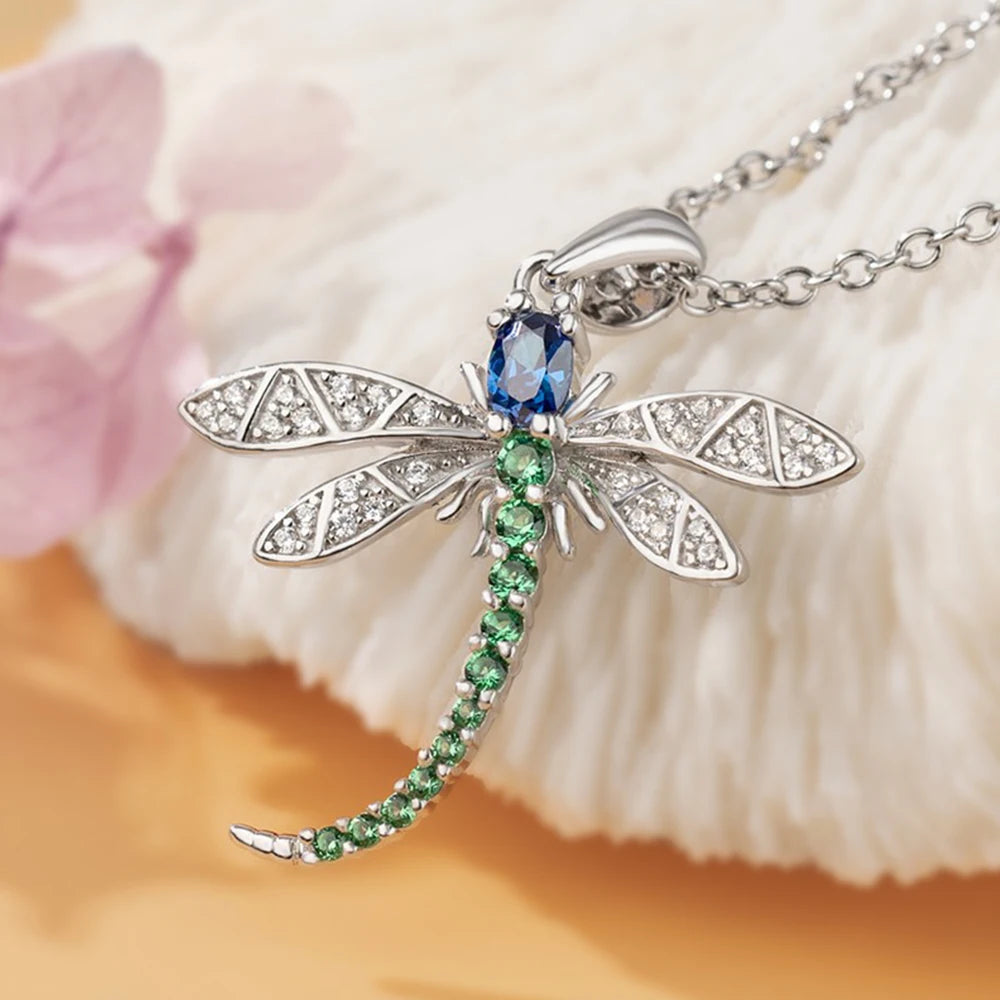 SHFY Cute Dragonfly Necklace for Women Silver Color Chic Animal Pendant Necklace Fancy Girls Birthday Gift Personality Jewelry