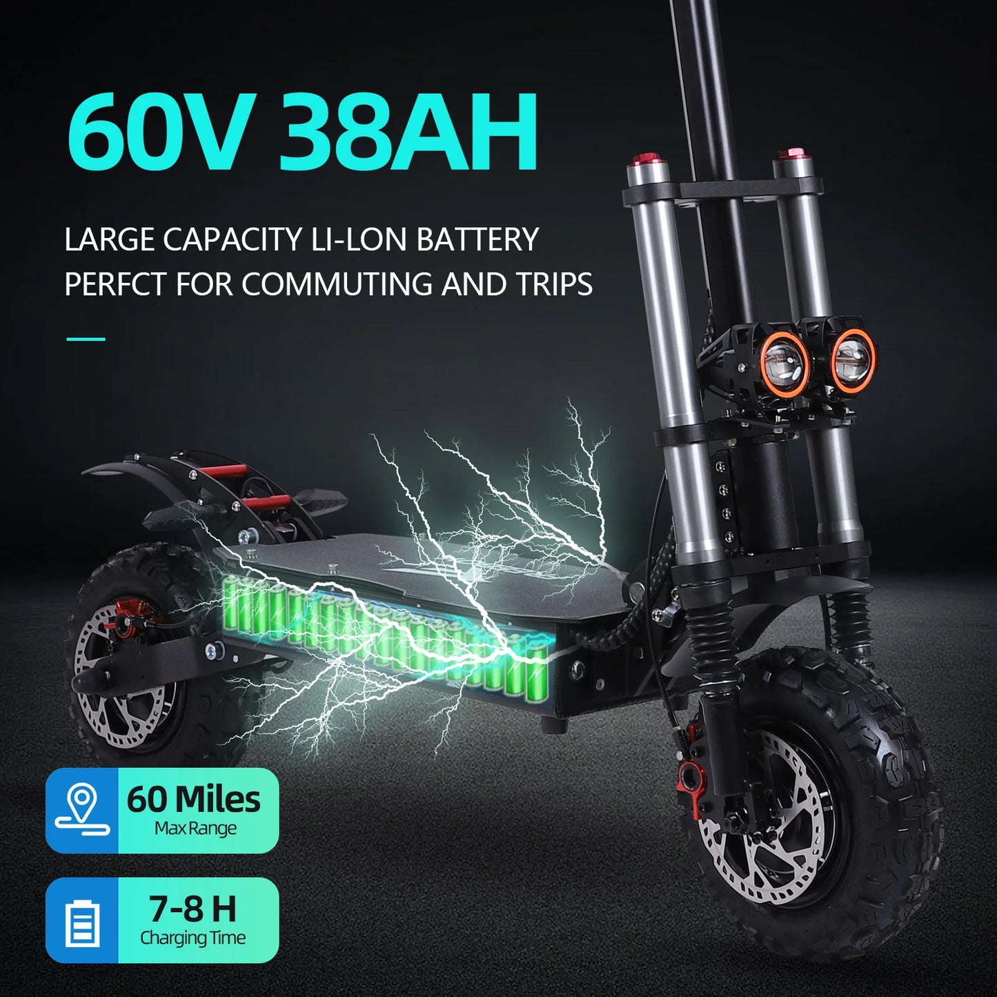 J30 MAX Electric Scooter Dual 3000W Motors 60V38Ah Battery 11" Off Road Tire 85KMH Top Speed 100KM Range 440lbs Load Disc Brakes