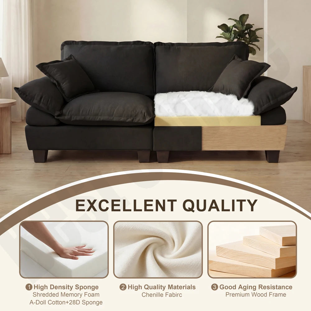 76.5 Inch Plush Fabric Loveseat Sofa Modern Deep Seat 2 Seater Couch