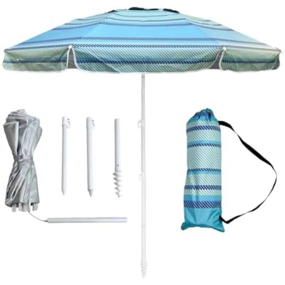 6ft Wind Resistant UV50 Beach Umbrella with Sand Anchor Carry Bag Portable Sun Shade for Outdoor Patio Pool Garden