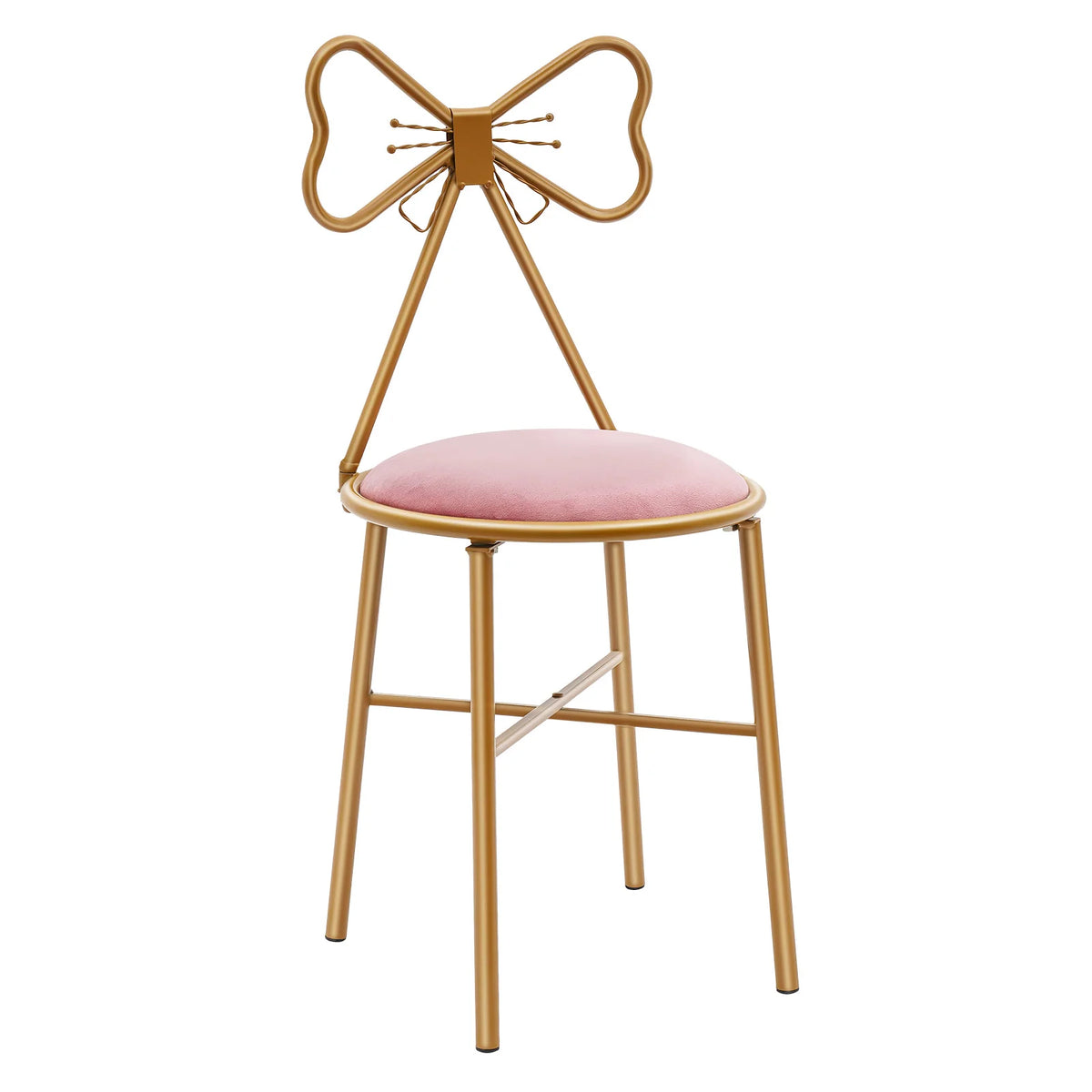 Pink Butterfly Back Flannelette Vanity Stool Makeup Chair for Bedroom Dresser